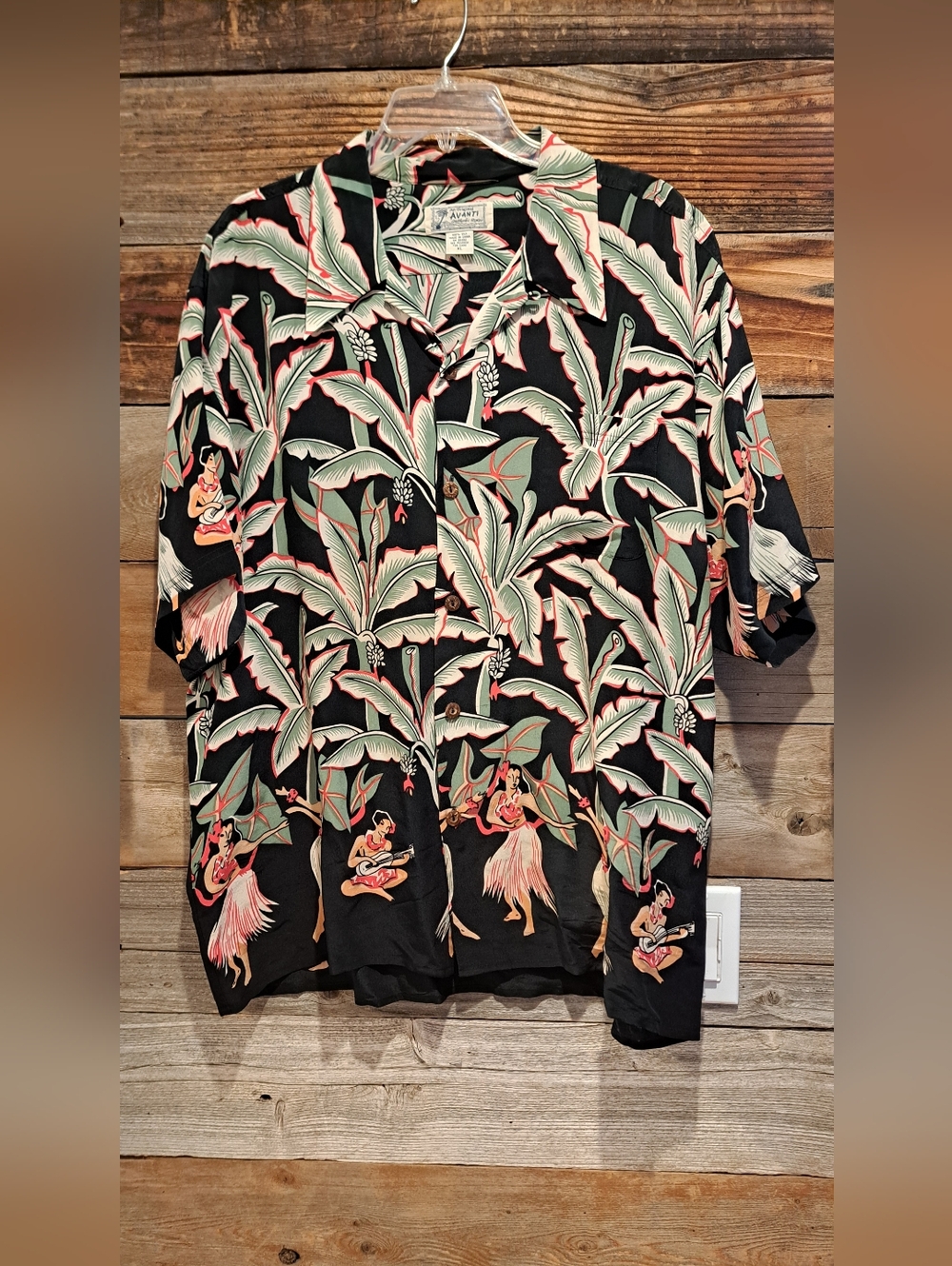 RARE VINTAGE AVANTI 100% SILK HAWAIIAN ORIGINALS ALOHA SHIRT Hula Girls